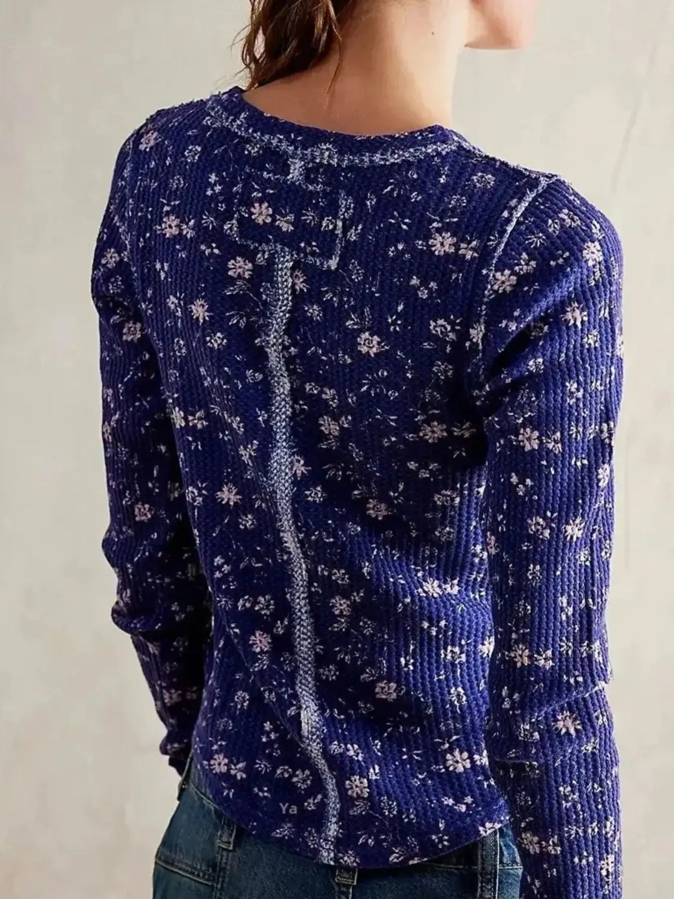 Floral Print Waffle Knit Top
