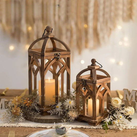 Candle Lantern - Rustic Wooden Set