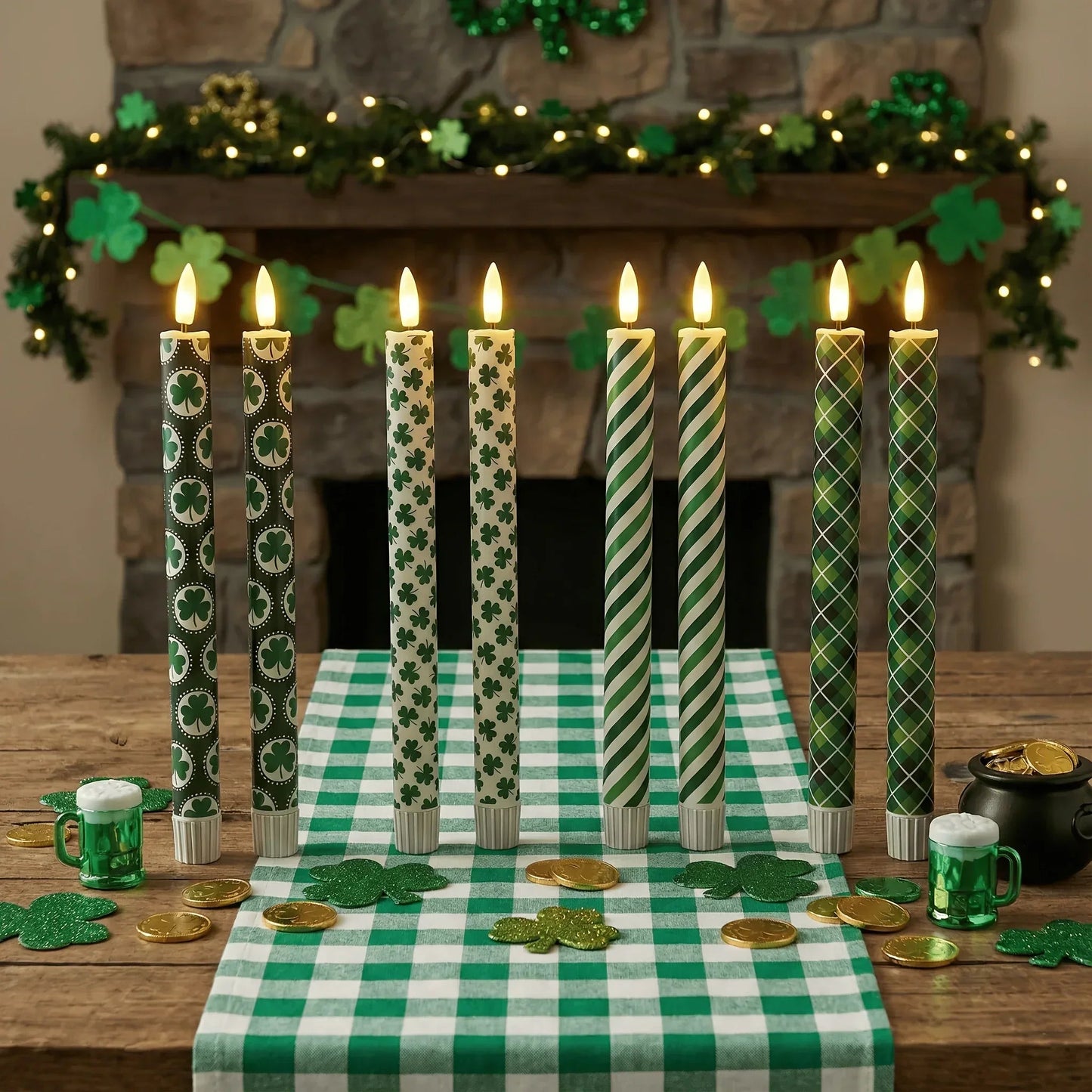 Candles - LED Green 10 Inch Set