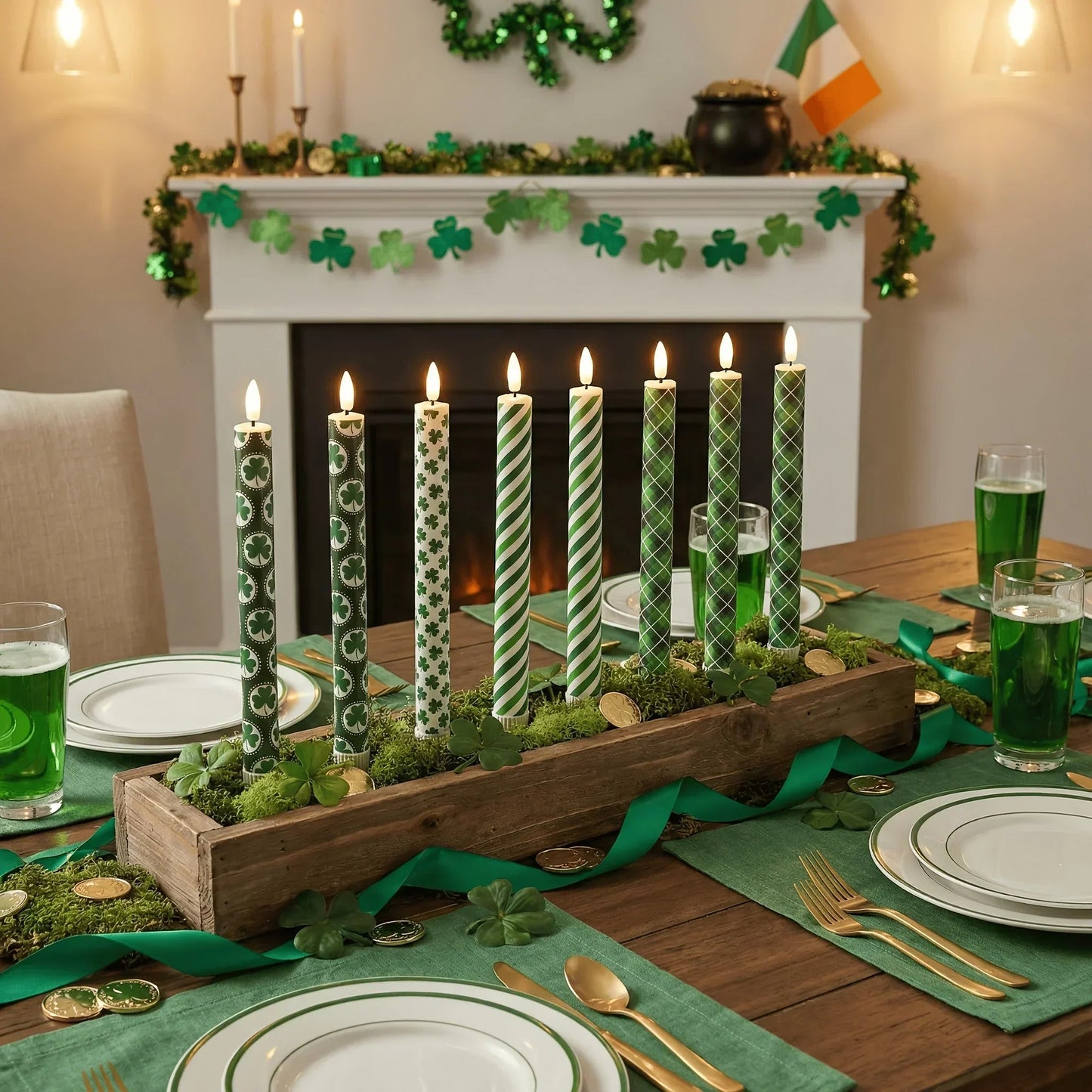 Candles - LED Green 10 Inch Set