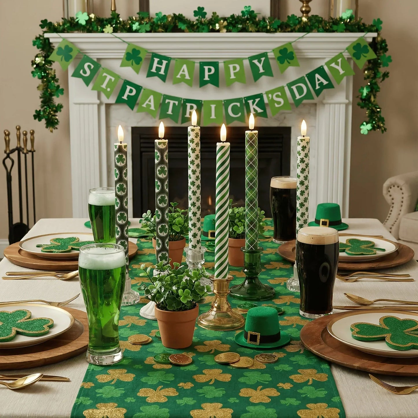 Candles - LED Green 10 Inch Set