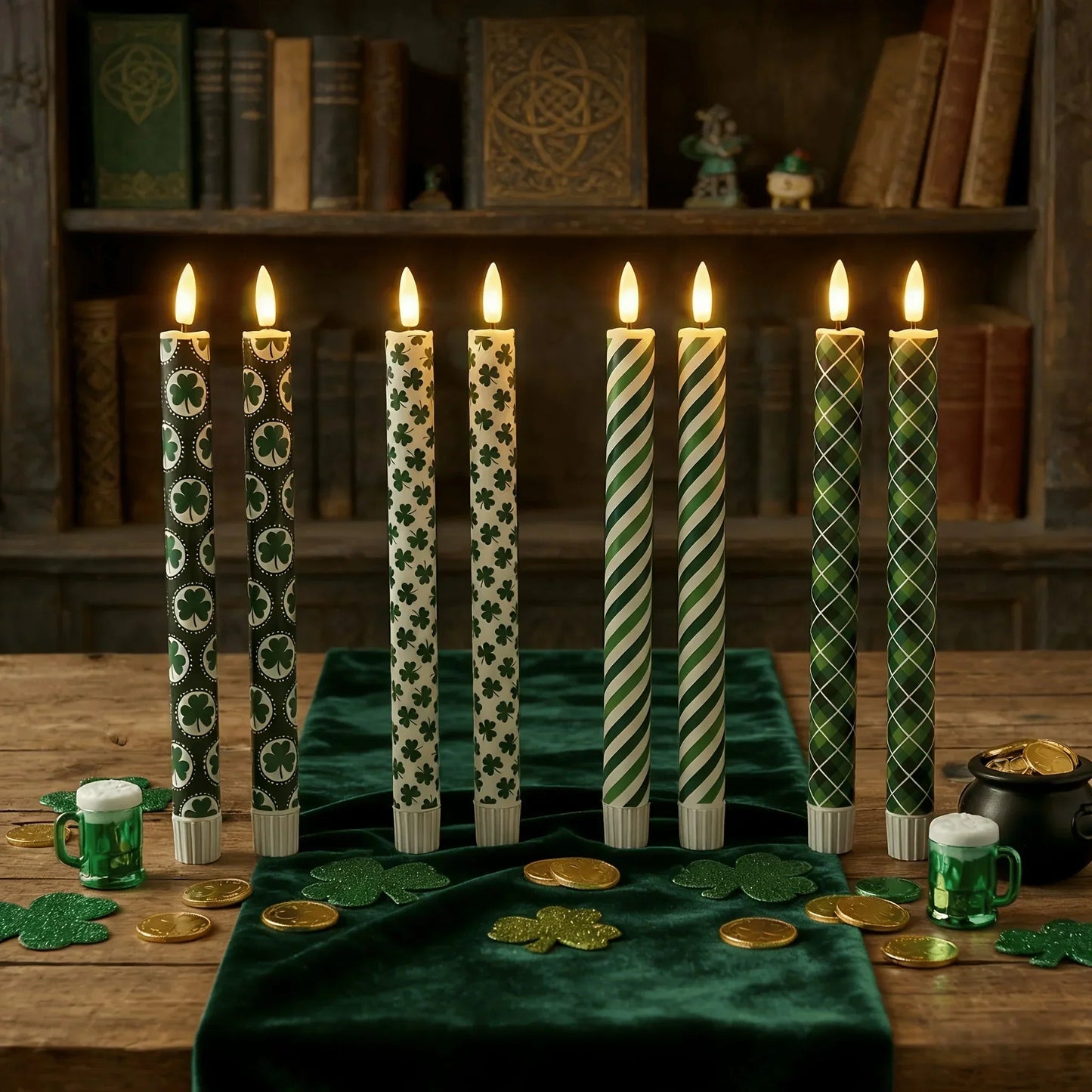 Candles - LED Green 10 Inch Set