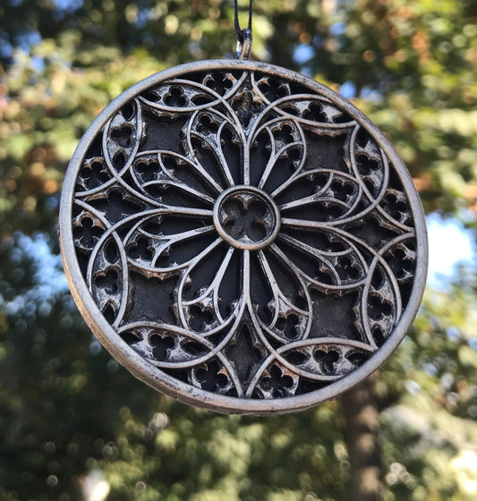 Gothic Cathedral Window Ornament, Pewter Finish | Unique Gothic Home Decor | Resin Medieval Architecture, Gothic Ornament Holiday Decor