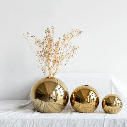 Ceramic Golden Ball Vase with Unique Rounded Design