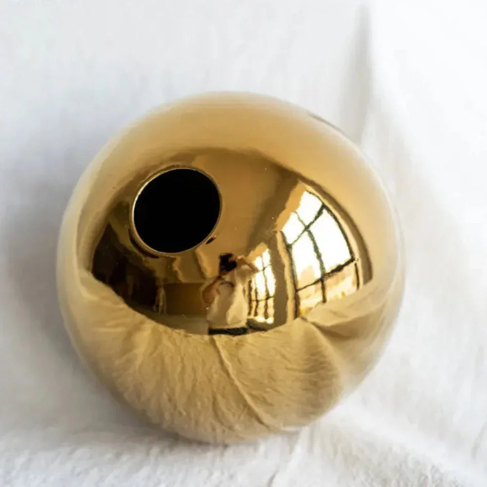 Ceramic Golden Ball Vase with Unique Rounded Design