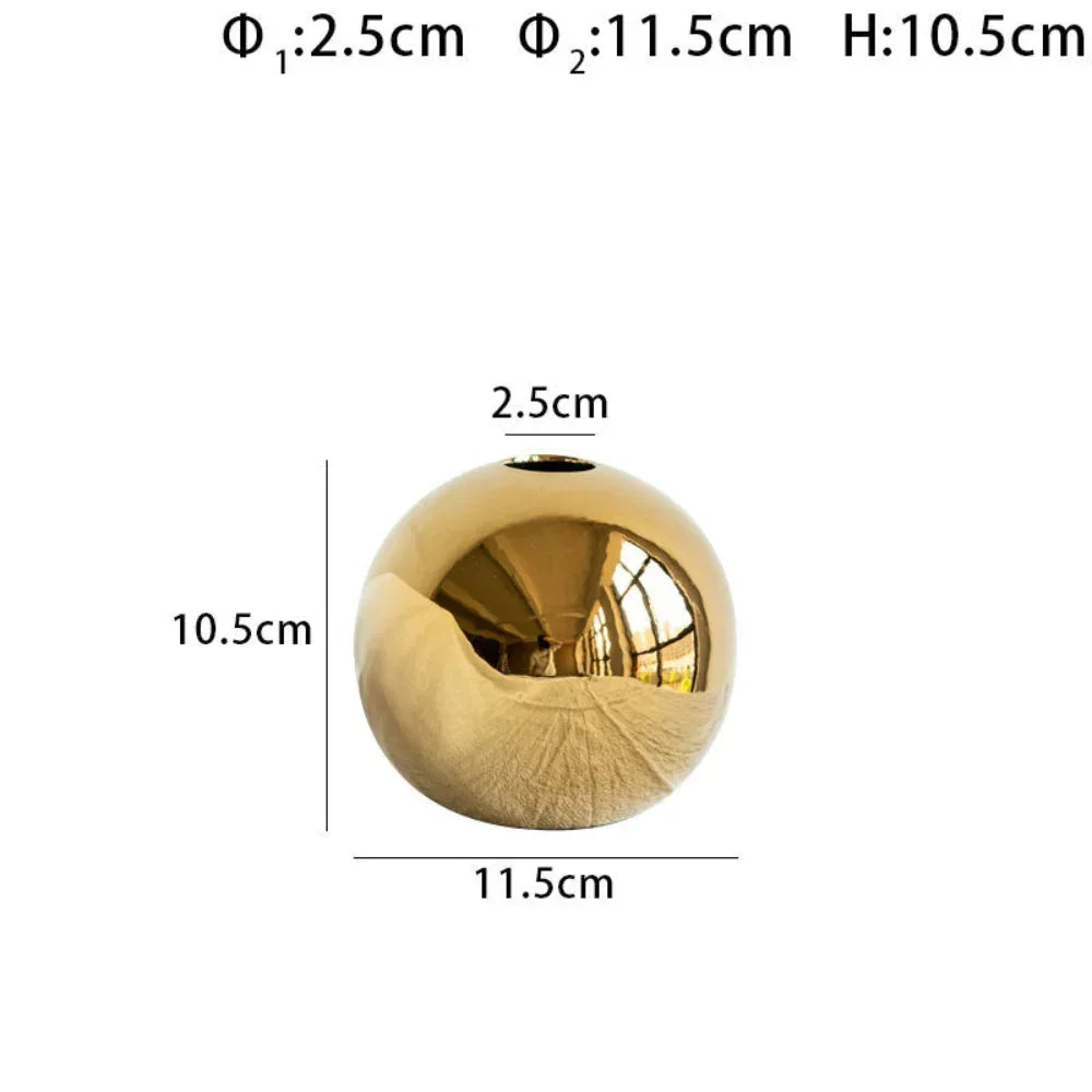 Ceramic Golden Ball Vase with Unique Rounded Design