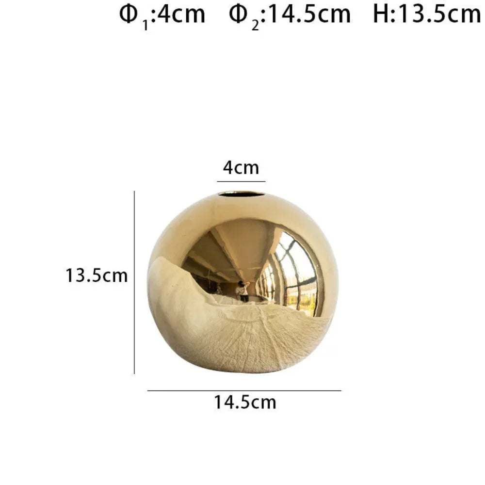 Ceramic Golden Ball Vase with Unique Rounded Design