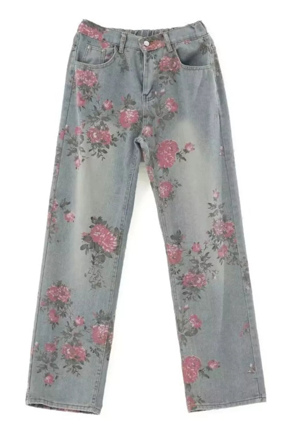 Men's Full Size Floral Print Wide Leg Jeans Plus Size