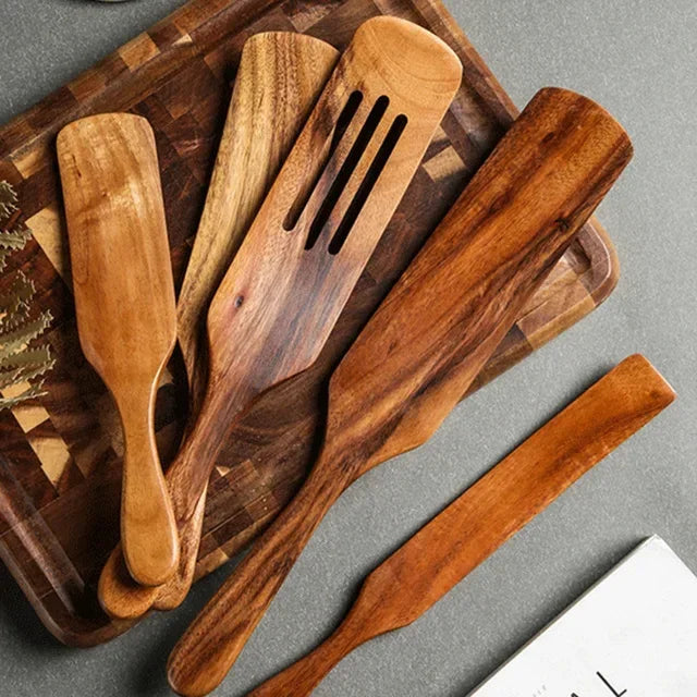 Cooking Spoons - Non-Stick Wooden Teak Set