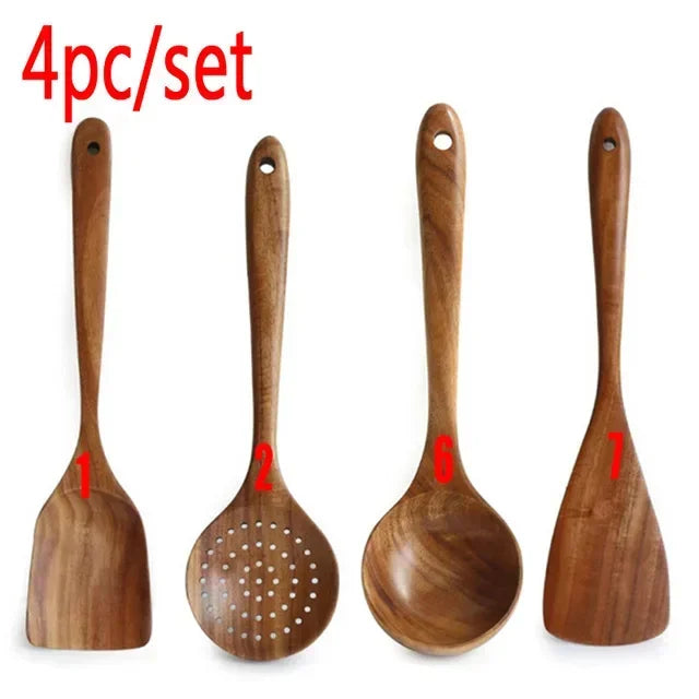 Cooking Spoons - Non-Stick Wooden Teak Set