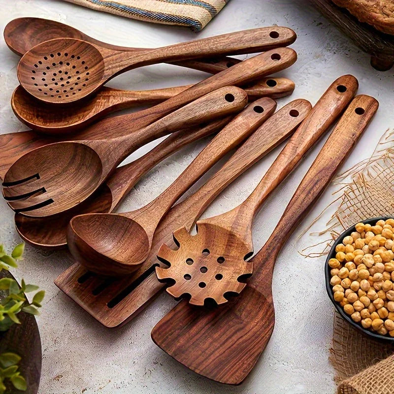 Cookware Set - Non-Stick Teak Wood 10pcs