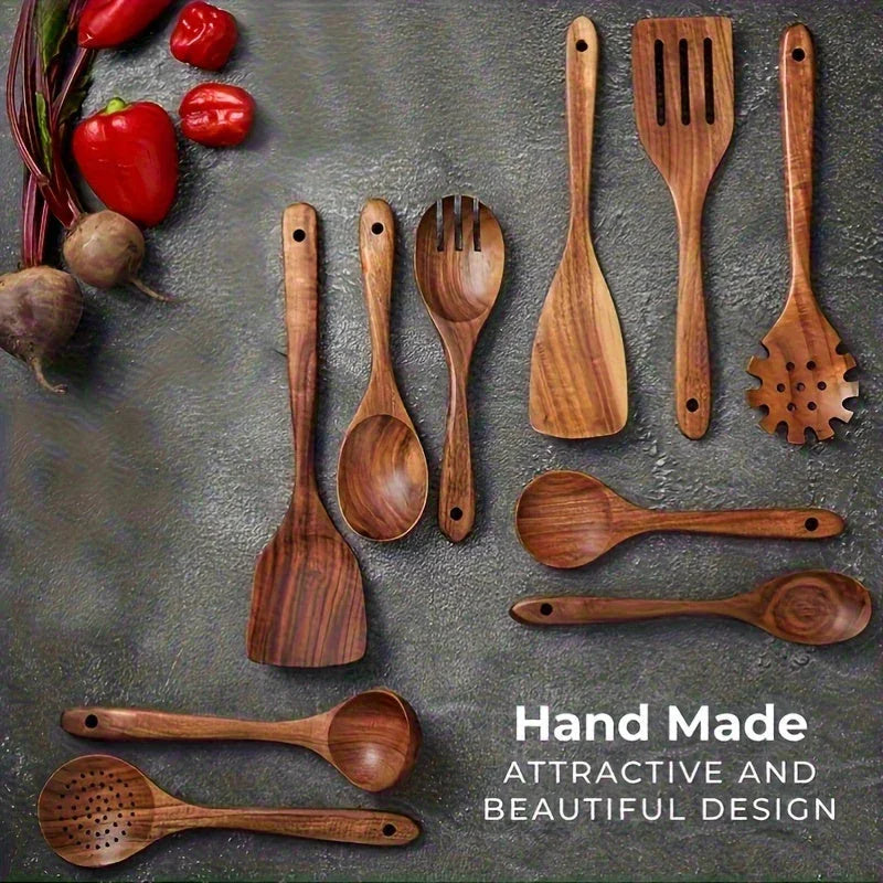 Cookware Set - Non-Stick Teak Wood 10pcs