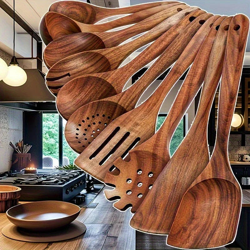 Cookware Set - Non-Stick Teak Wood 10pcs