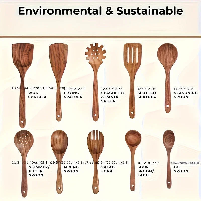Cookware Set - Non-Stick Teak Wood 10pcs