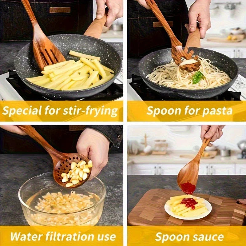 Cookware Set - Non-Stick Teak Wood 10pcs