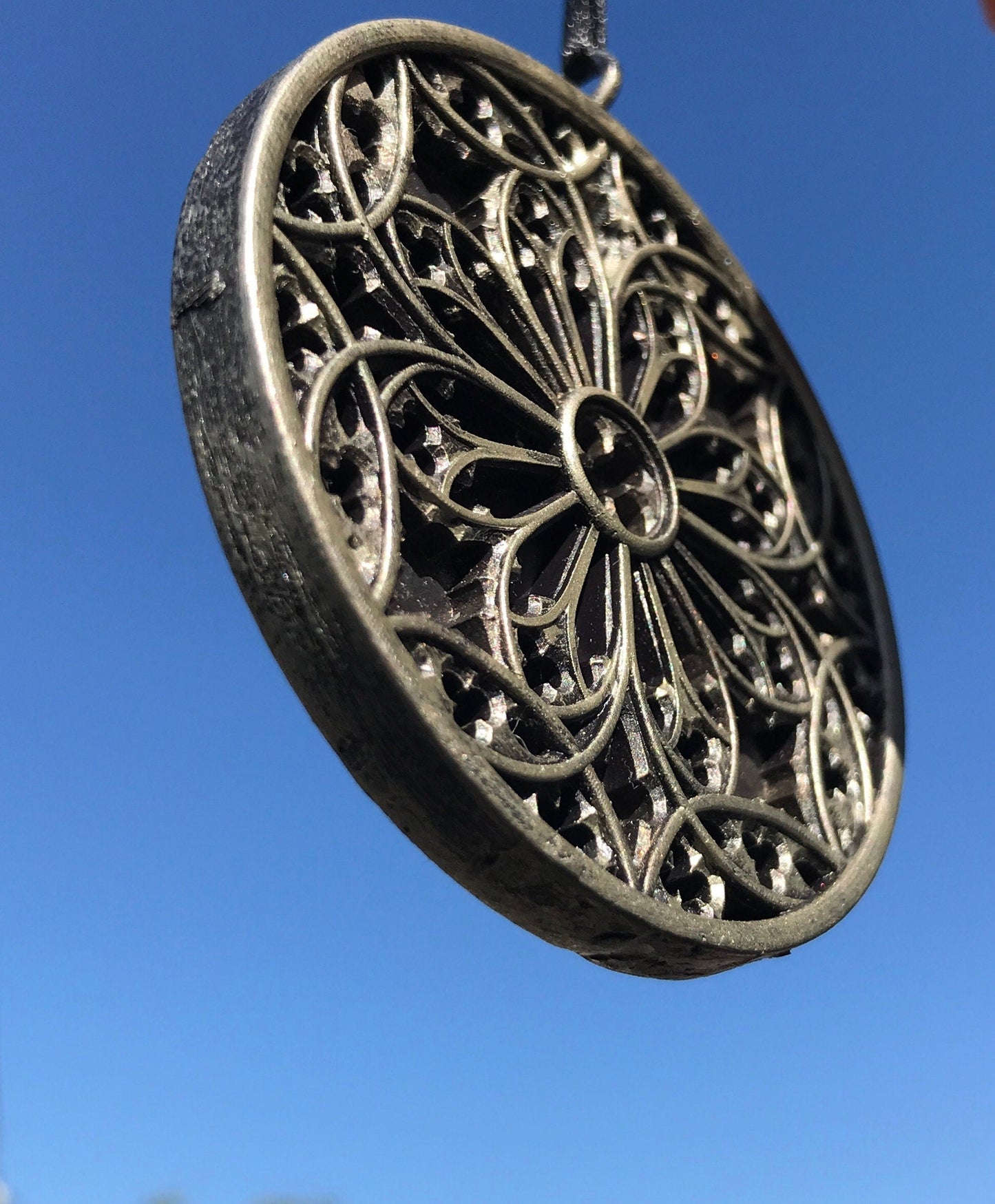 Gothic Cathedral Window Ornament, Pewter Finish | Unique Gothic Home Decor | Resin Medieval Architecture, Gothic Ornament Holiday Decor
