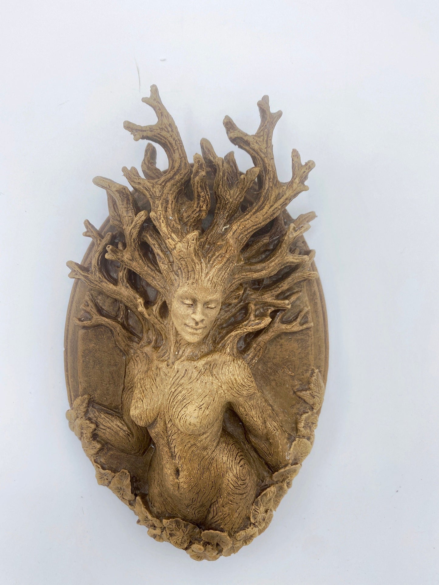 Dryad Wall Plaque, Hand Painted Resin Sculpture | Mythic Forest Creature Wall Art | Woodland Goddess Wall Plaque for Nature Lovers