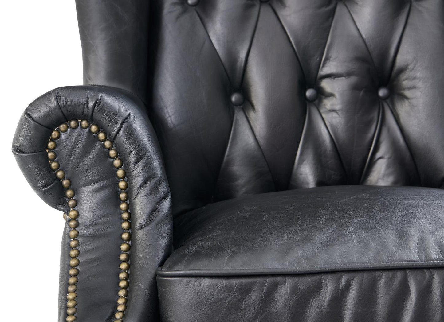 Tufted English Rolled Arm Wing Chair - Top Grain Leather