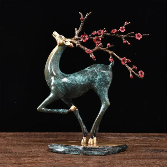 Vintage Deer Statue with Blossom Branch for Elegant Home & Office Decor