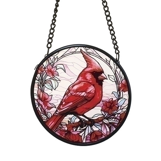 Cardinal Stained Glass Round Suncatcher