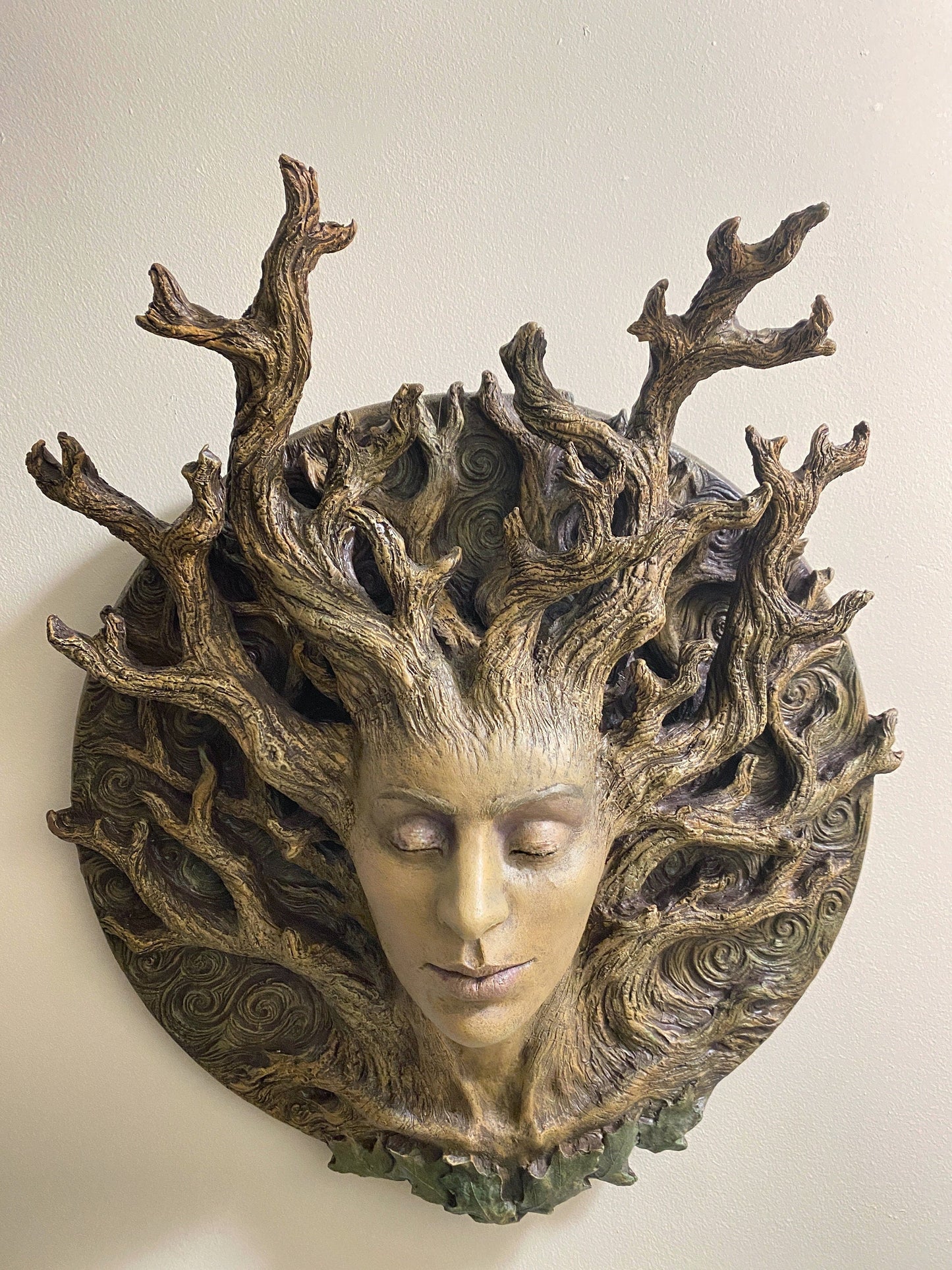 Dryad Bust, Life Sized Wall Plaque Resin Sculpture | Mythic Forest Creature Wall Art | Woodland Goddess Wall Plaque for Nature Lovers