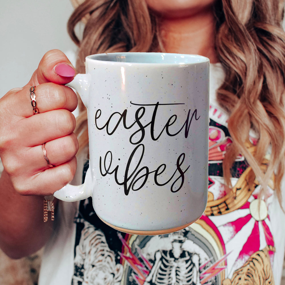 Easter Spring Ceramic Coffee Mug 16oz Pastel Blue Pink Large Tan Base Gift