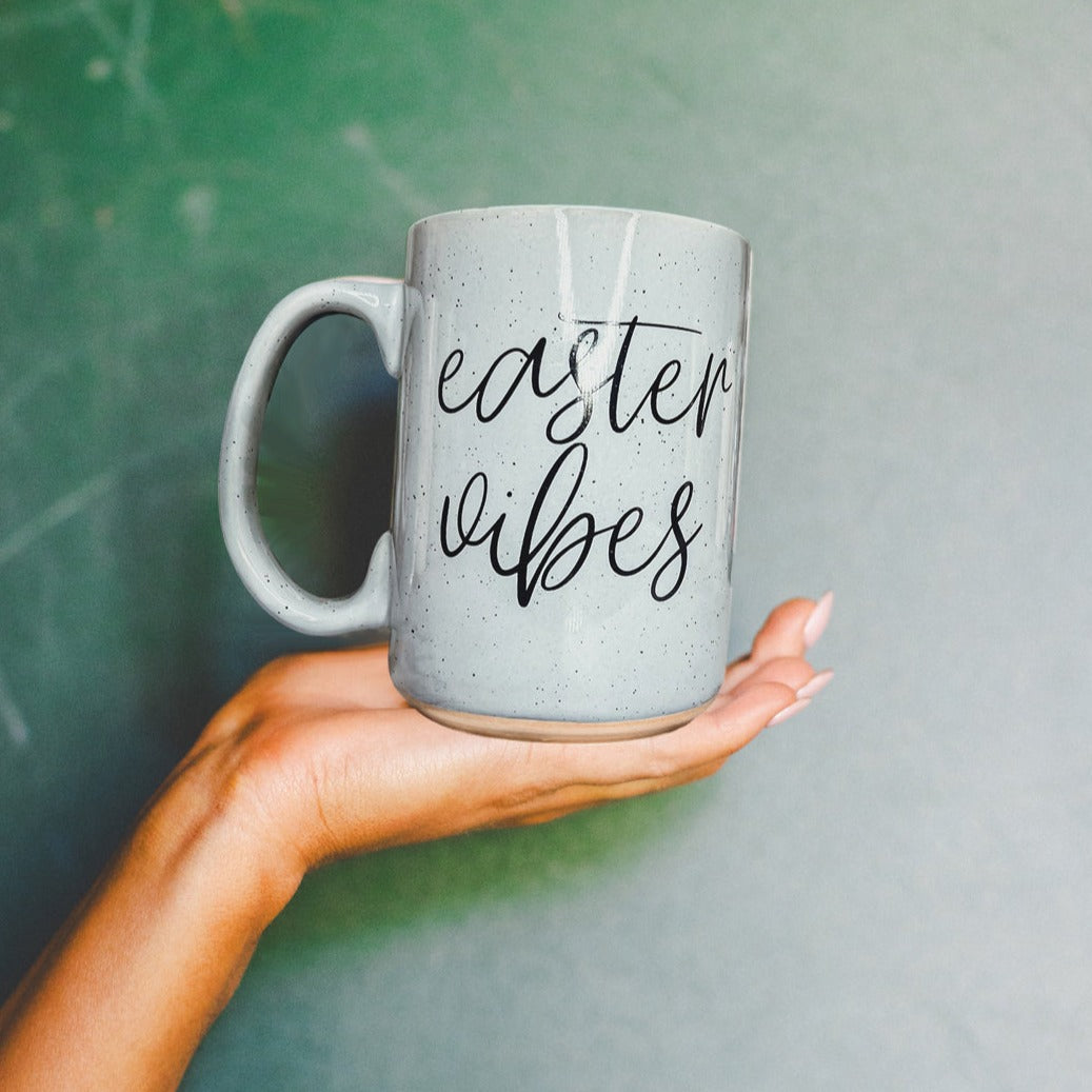 Easter Spring Ceramic Coffee Mug 16oz Pastel Blue Pink Large Tan Base Gift
