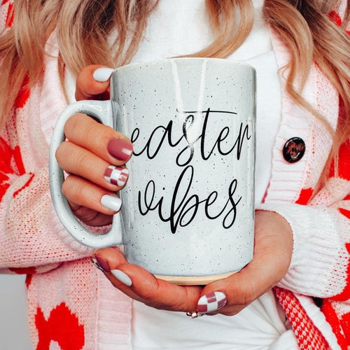 Easter Spring Ceramic Coffee Mug 16oz Pastel Blue Pink Large Tan Base Gift