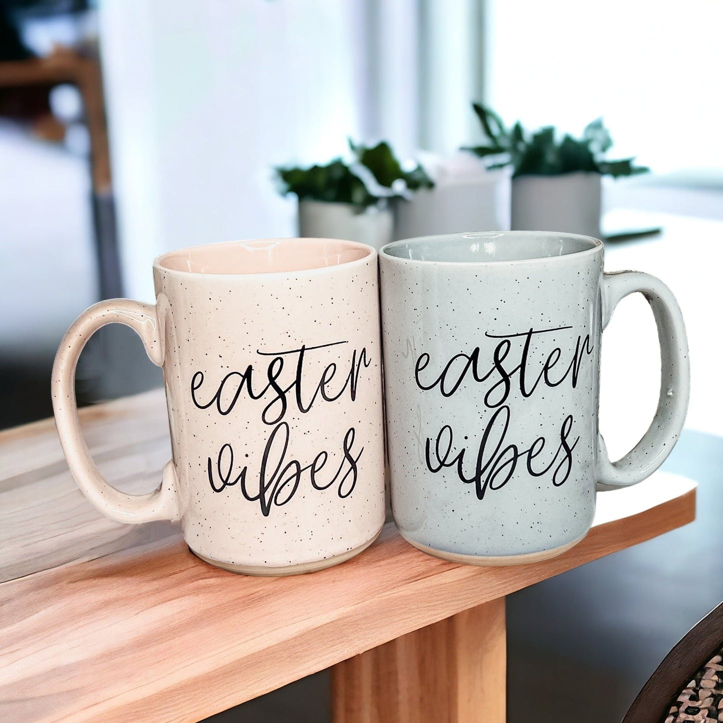 Easter Spring Ceramic Coffee Mug 16oz Pastel Blue Pink Large Tan Base Gift