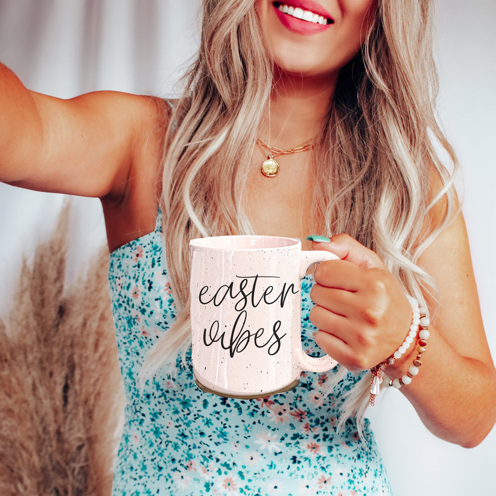 Easter Spring Ceramic Coffee Mug 16oz Pastel Blue Pink Large Tan Base Gift