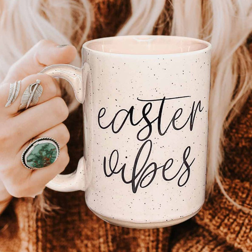 Easter Spring Ceramic Coffee Mug 16oz Pastel Blue Pink Large Tan Base Gift