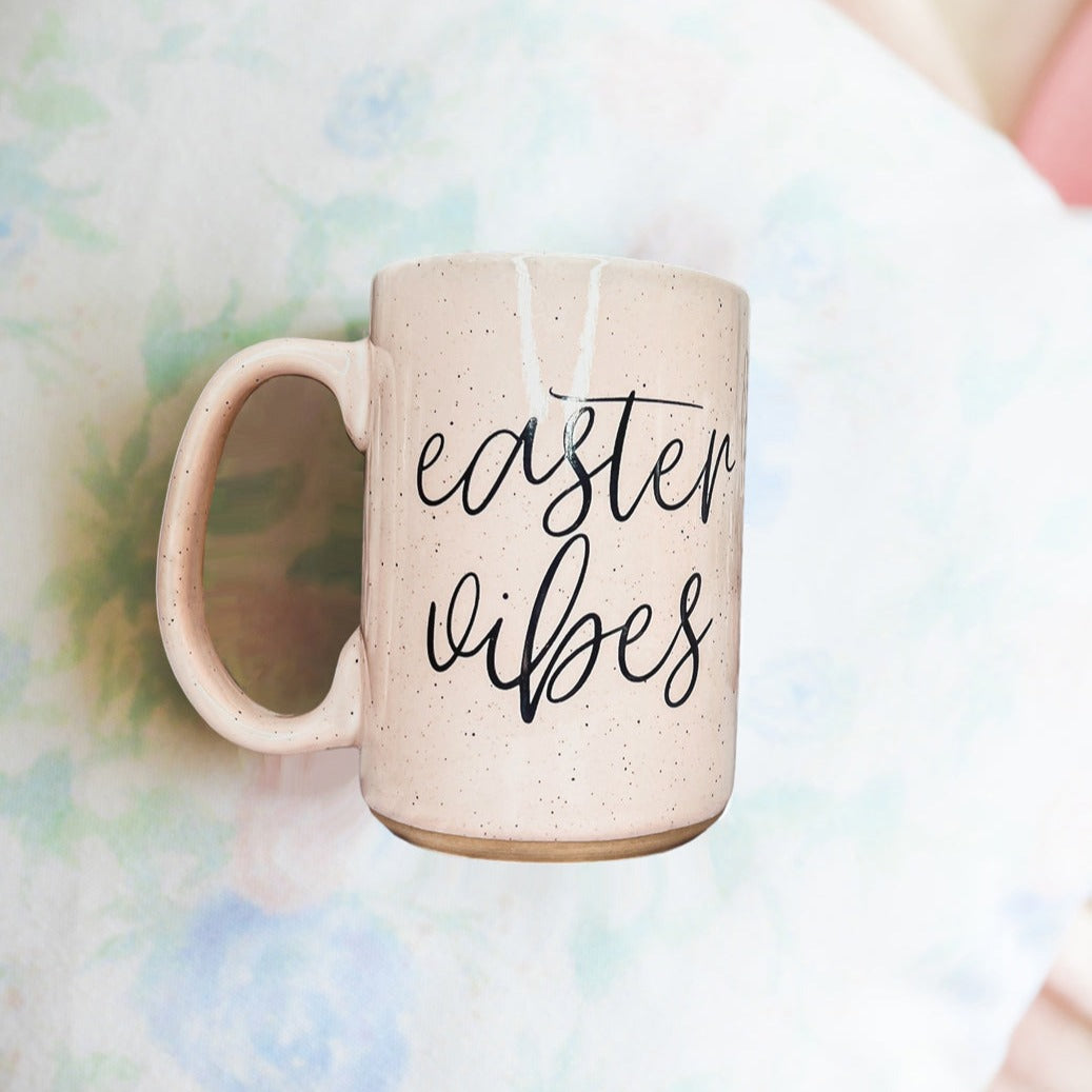 Easter Spring Ceramic Coffee Mug 16oz Pastel Blue Pink Large Tan Base Gift