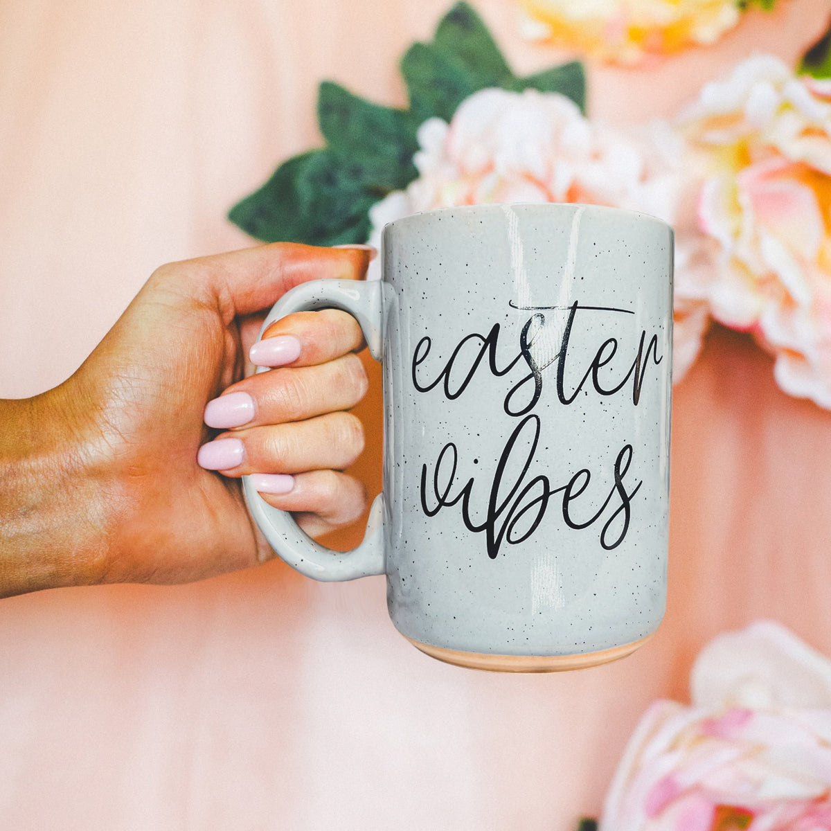 Easter Spring Ceramic Coffee Mug 16oz Pastel Blue Pink Large Tan Base Gift