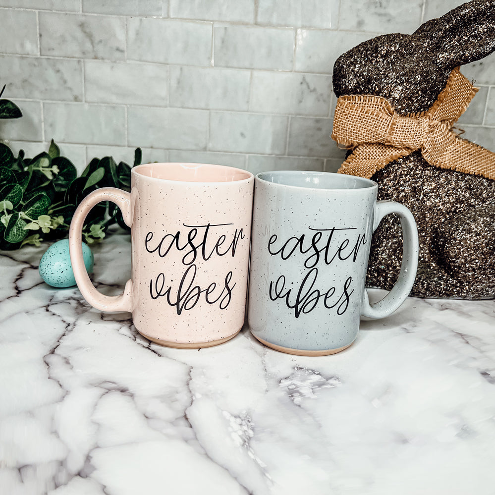 Easter Spring Ceramic Coffee Mug 16oz Pastel Blue Pink Large Tan Base Gift
