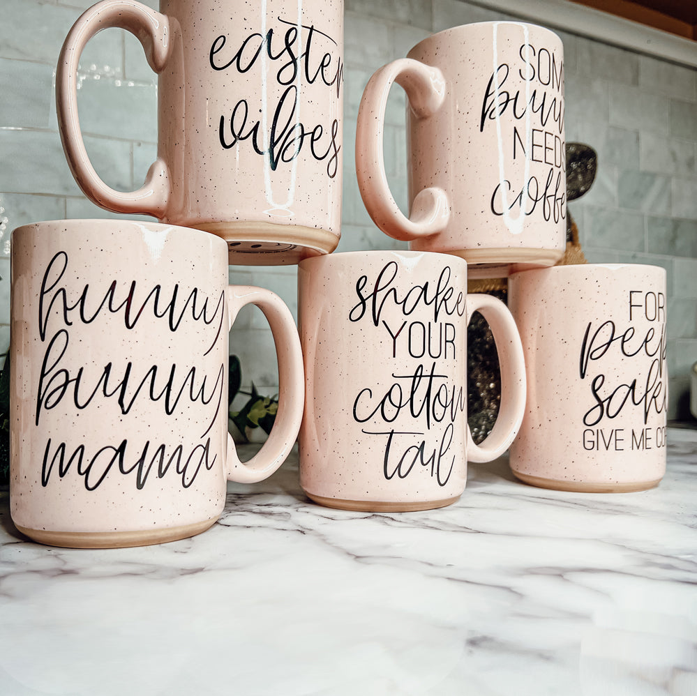 Easter Spring Ceramic Coffee Mug 16oz Pastel Blue Pink Large Tan Base Gift
