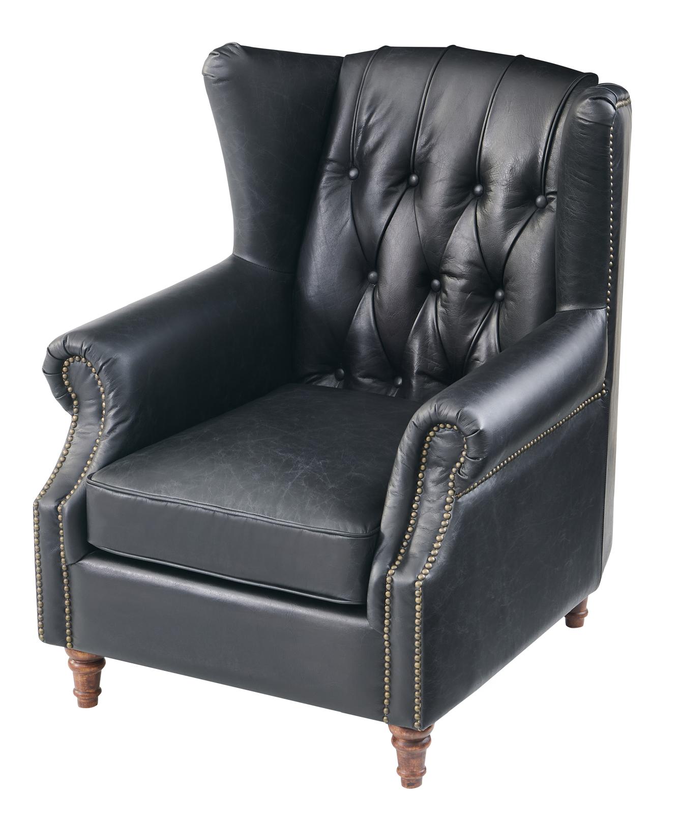 Tufted English Rolled Arm Wing Chair - Top Grain Leather