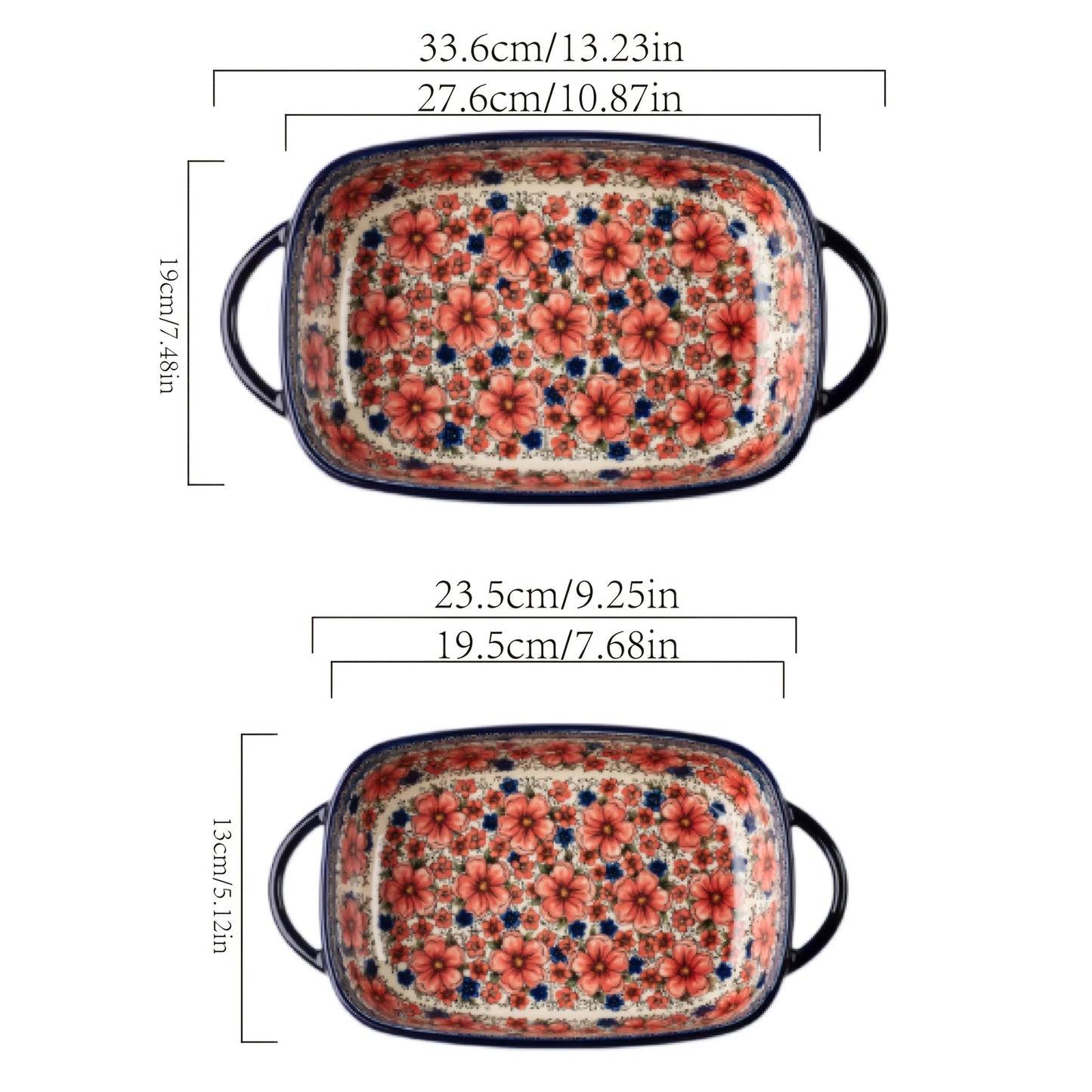 [Elegant Bohemian Baking Dishes] 2pcs Elegant Bohemian Porcelain Baking Dishes - 13-inch Large Rectangular Baker Set | Oven-Safe Casserole & Pie Pan, Versatile Ceramic Roaster | Mother's Day Gift for Home Chefs, Kitchen Essen