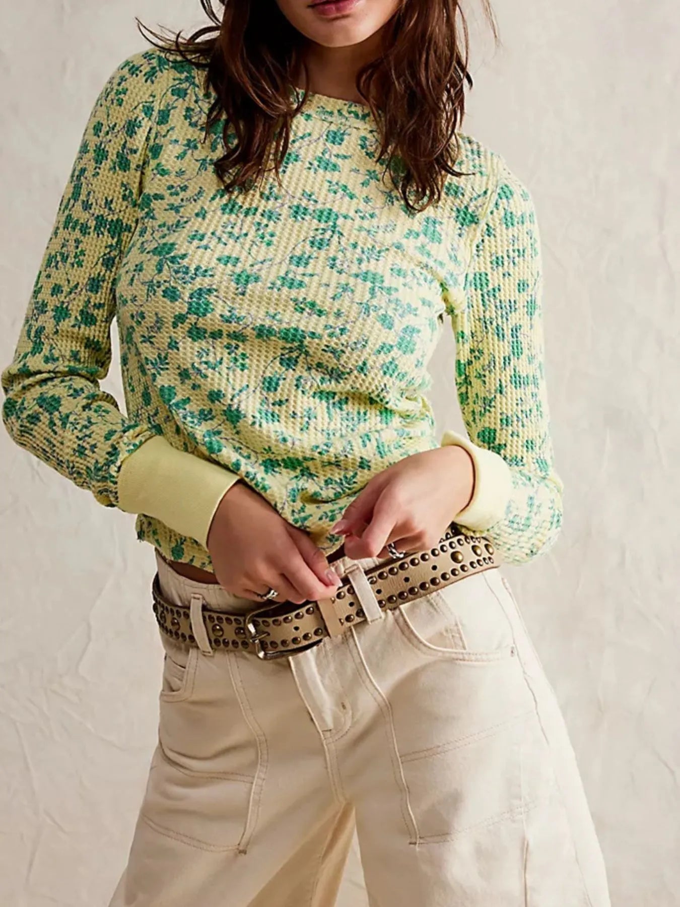 Floral Print Waffle Knit Top