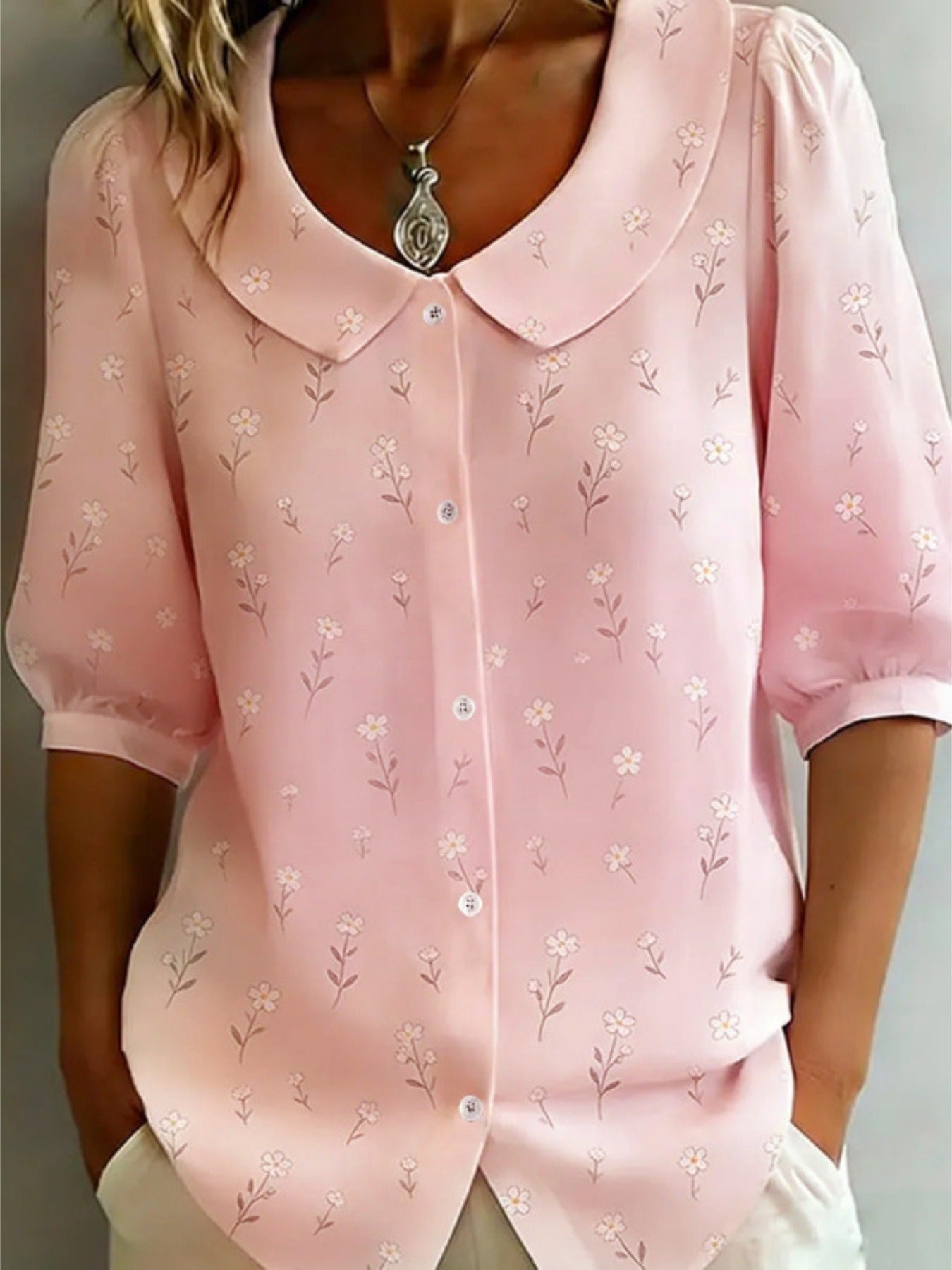 Floral Print Peter Pan Collar Shirt