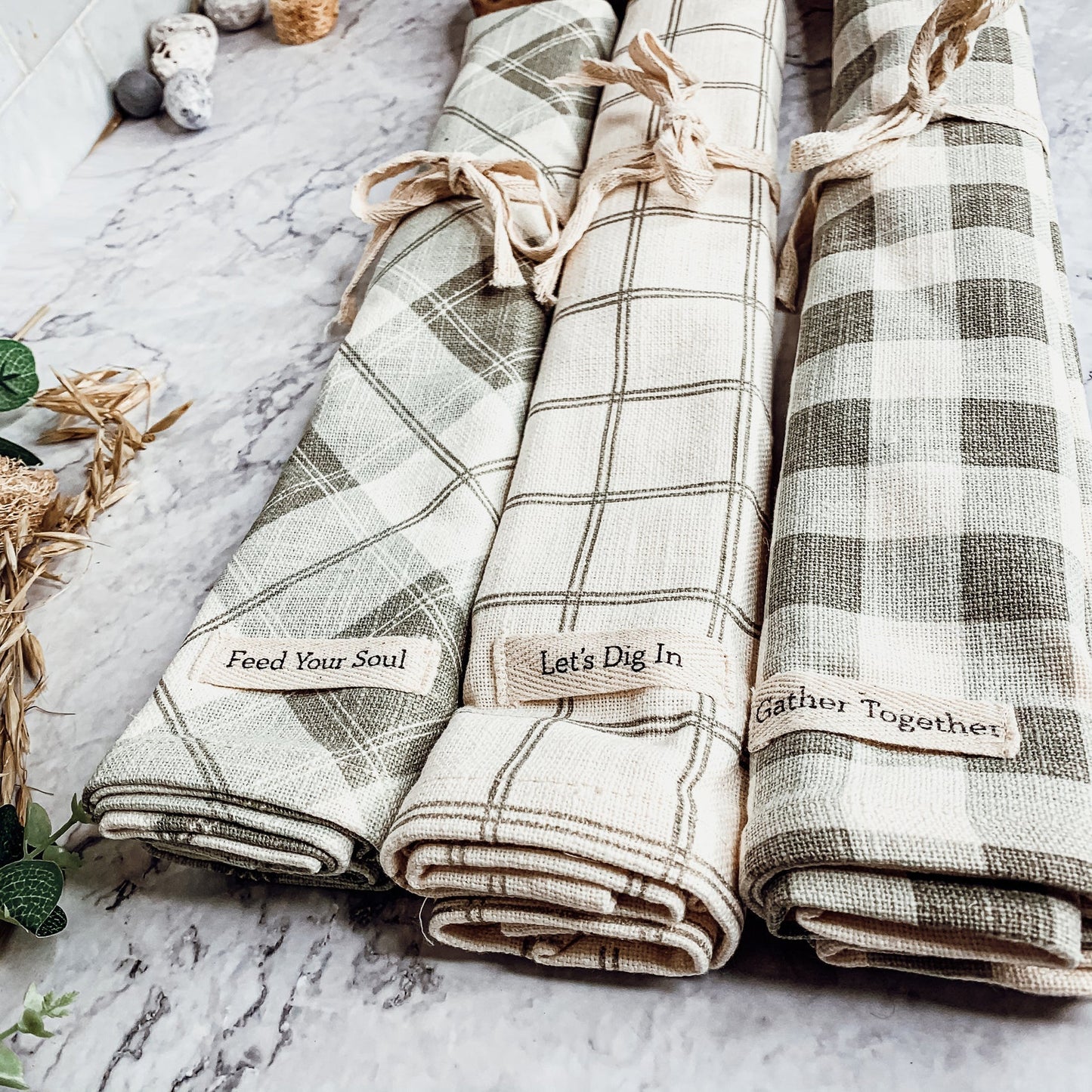 Happiness Is Homemade Wooden Spoon And Checkered Dish Towel Gift Set