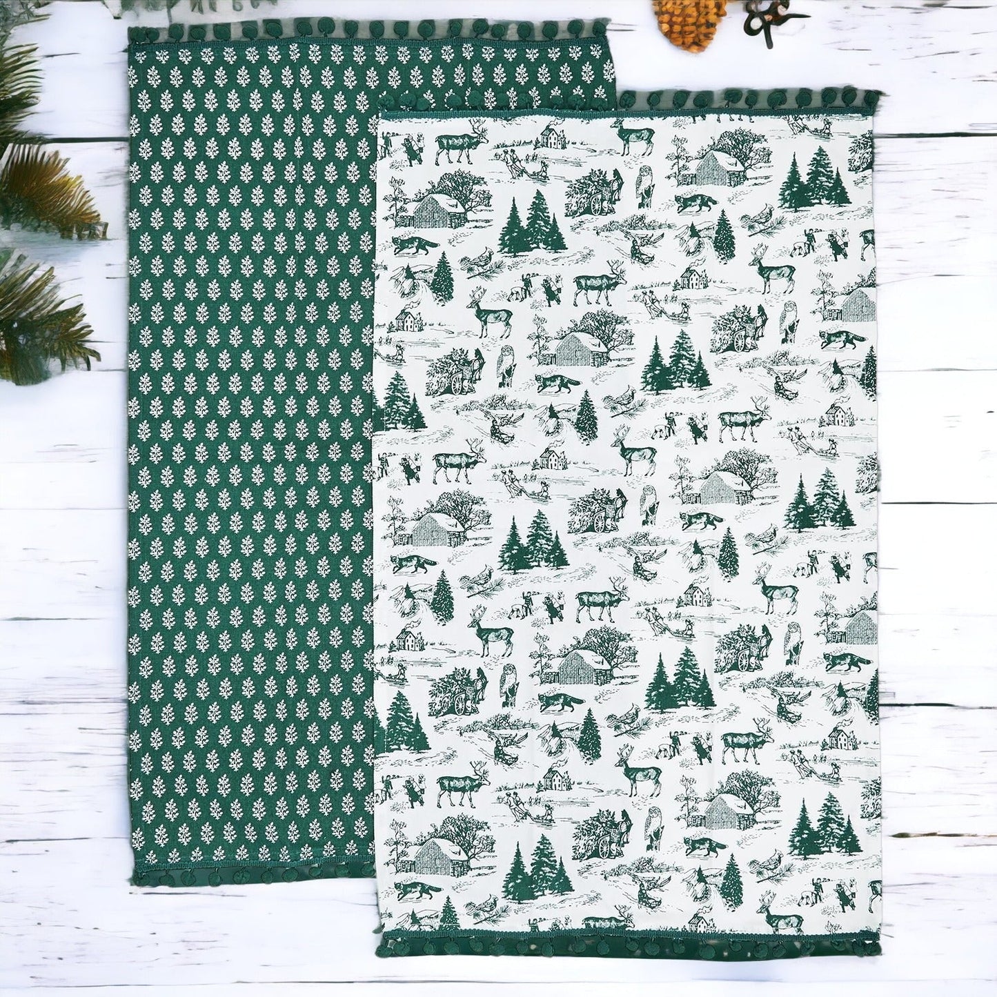Forest Green Christmas Dish Towels Of 2 - 100 Percent Cotton Super Absorbent