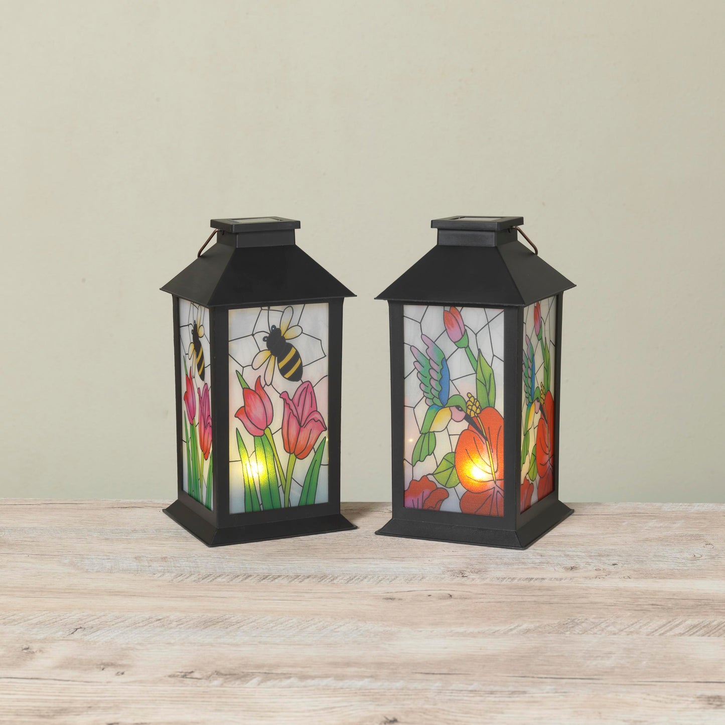 Solar Powered Stained Glass Style 11" Lantern -
