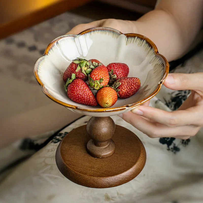Fruit Bowl - Ceramic Wooden Round