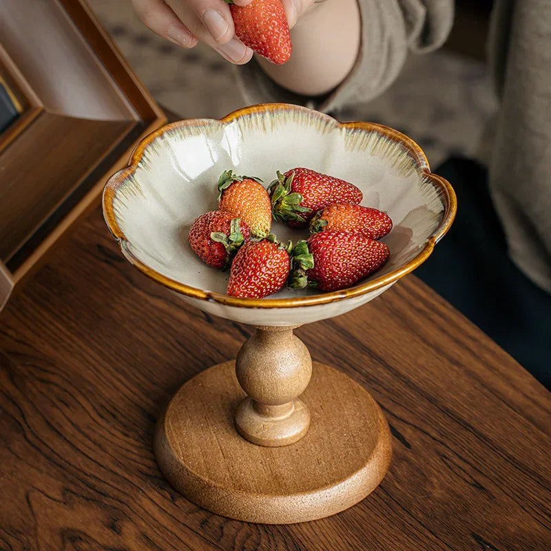 Fruit Bowl - Ceramic Wooden Round