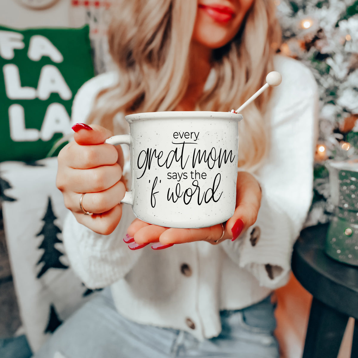 14.5oz Ceramic Campfire Mug - Every Great Mom Says, Speckled Ivory Double-Sided