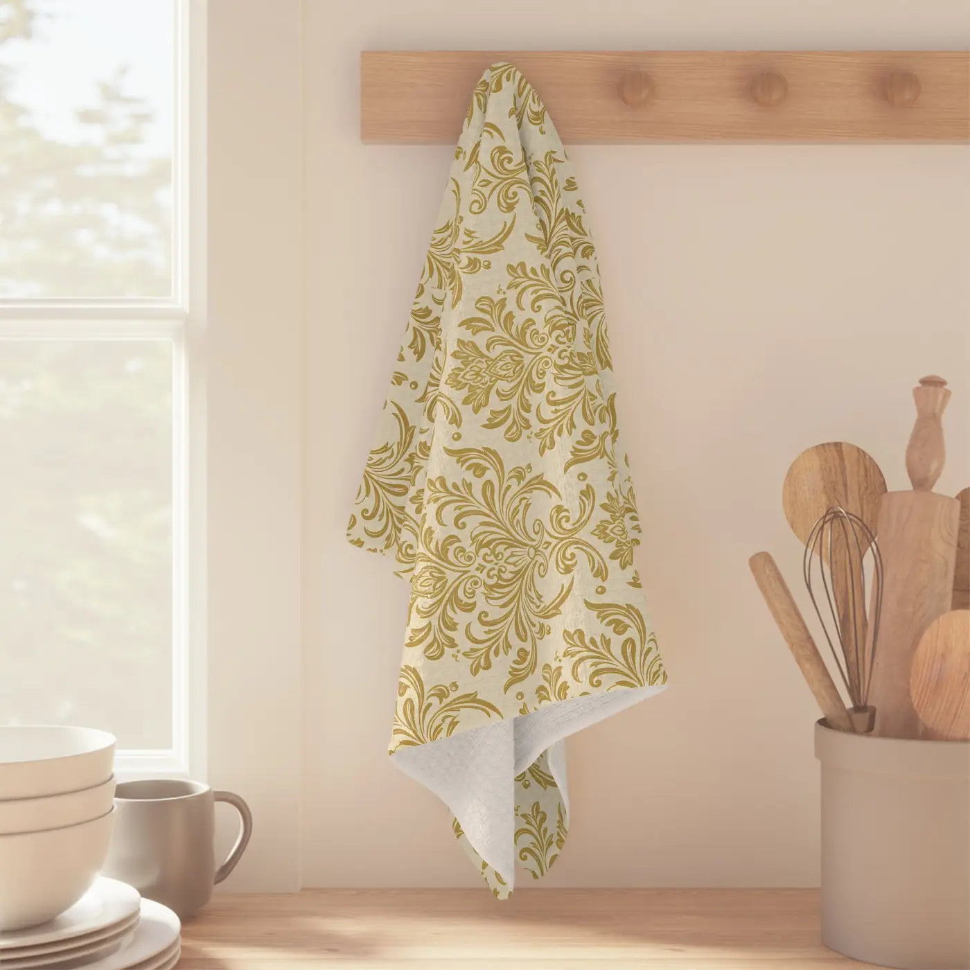 DipaliZ Microfiber Tea Towel Gold Damask Vintage Glow