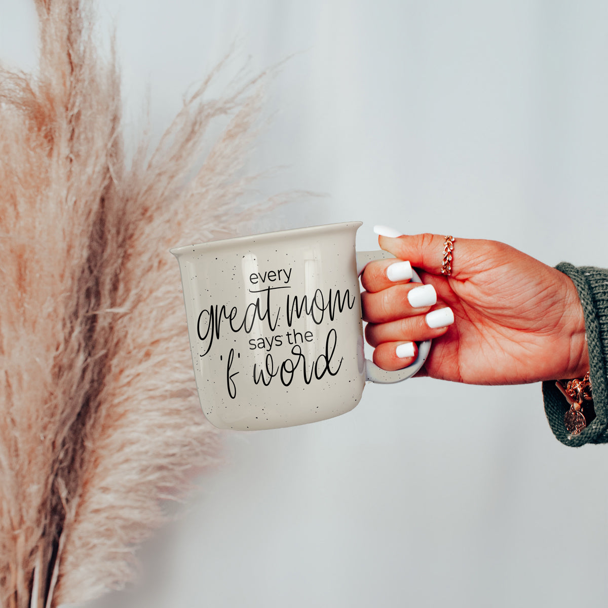 14.5oz Ceramic Campfire Mug - Every Great Mom Says, Speckled Ivory Double-Sided