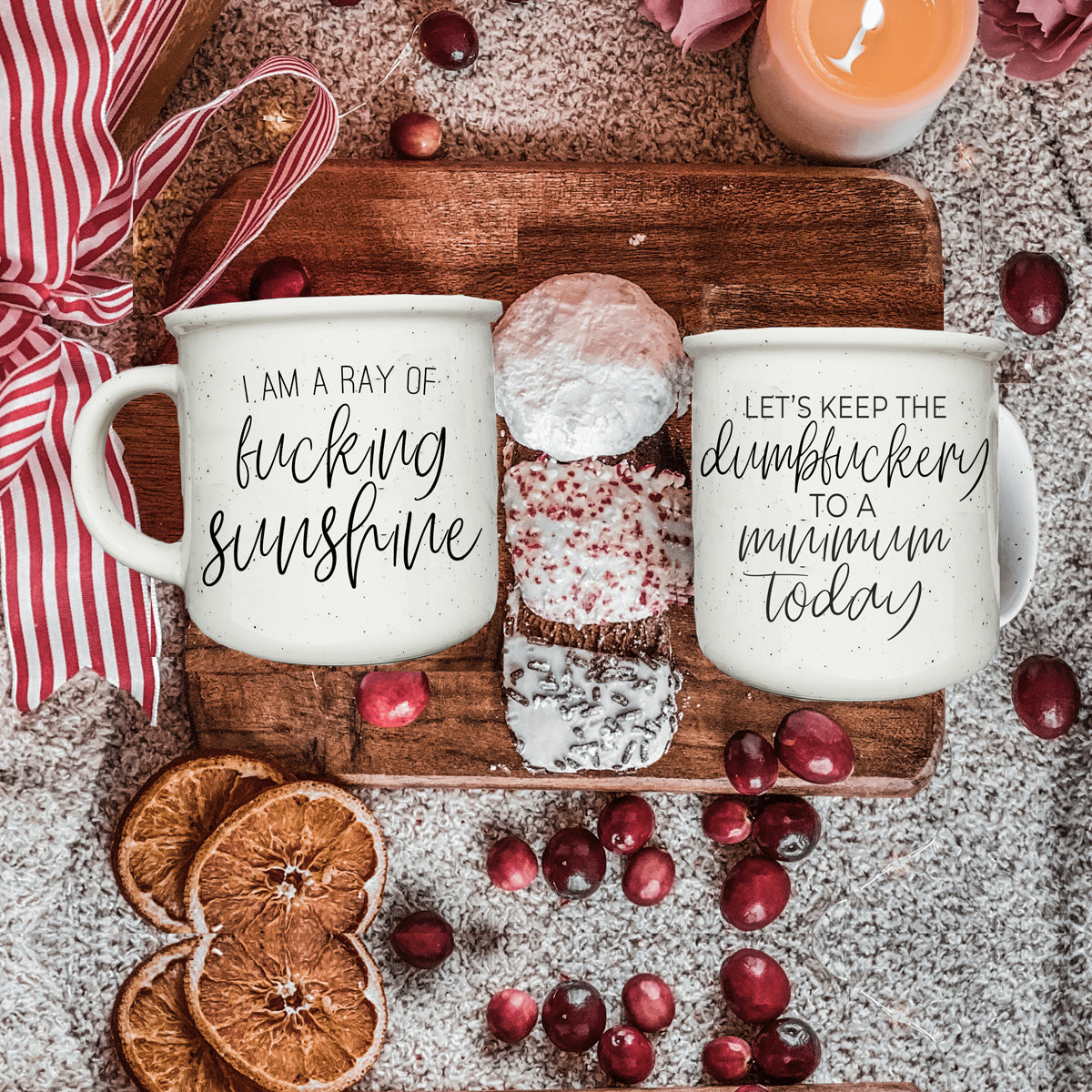14.5oz Ceramic Campfire Mug White Sesame Glaze Speckled Ivory Black Lettering Design Both Sides Gift