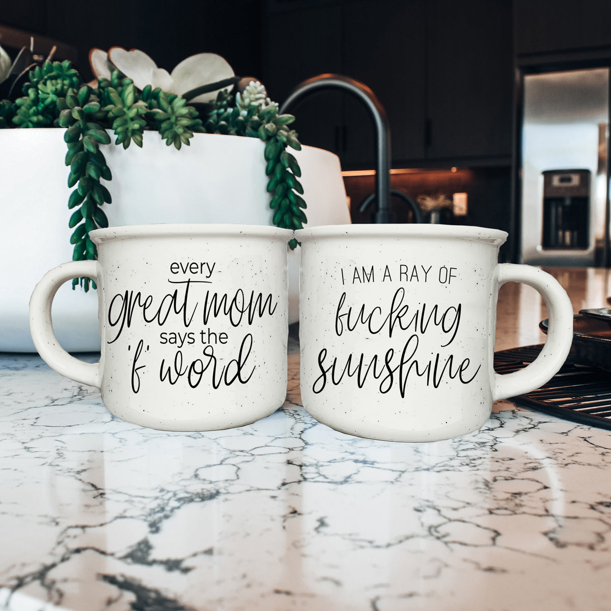 14.5oz Ceramic Campfire Mug - Every Great Mom Says, Speckled Ivory Double-Sided