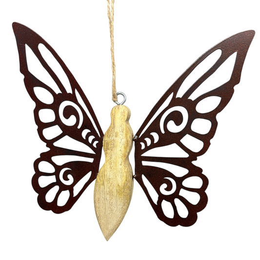 Metal and Mango Wood Rustic Butterfly Ornament - Large
